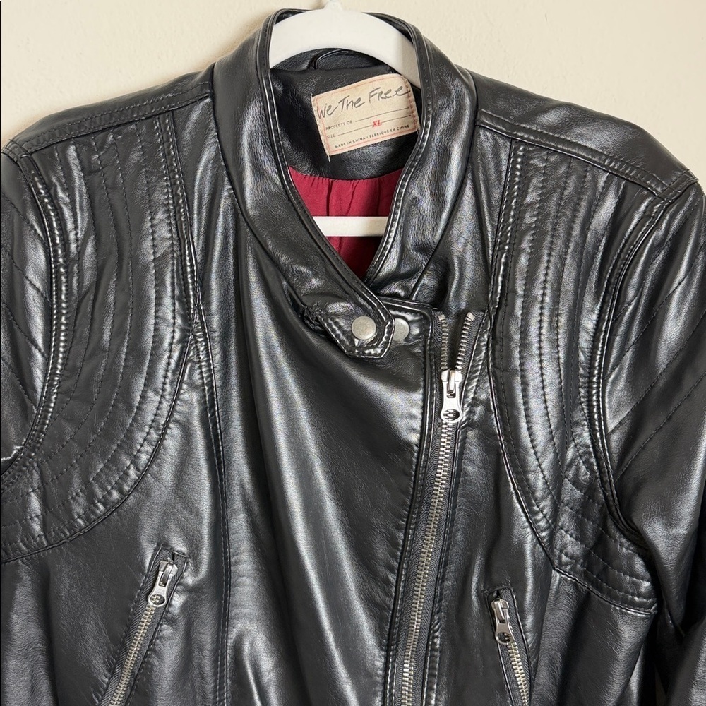 Free People We the Free Heartbreaker Faux Moto Leather Jacket Size XL - Picture 5 of 9